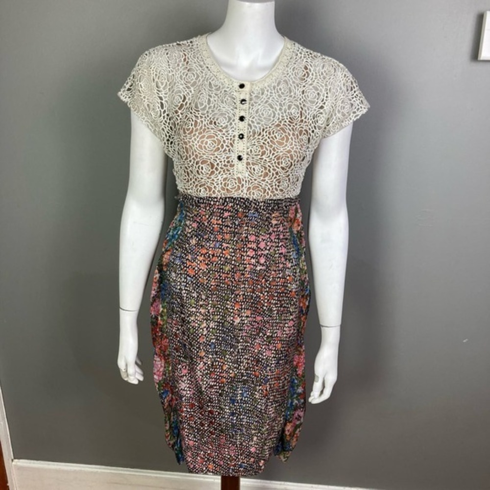 Byron Lars Beguile dress size 2 crochet floral‎ pencil skirt floral multi color